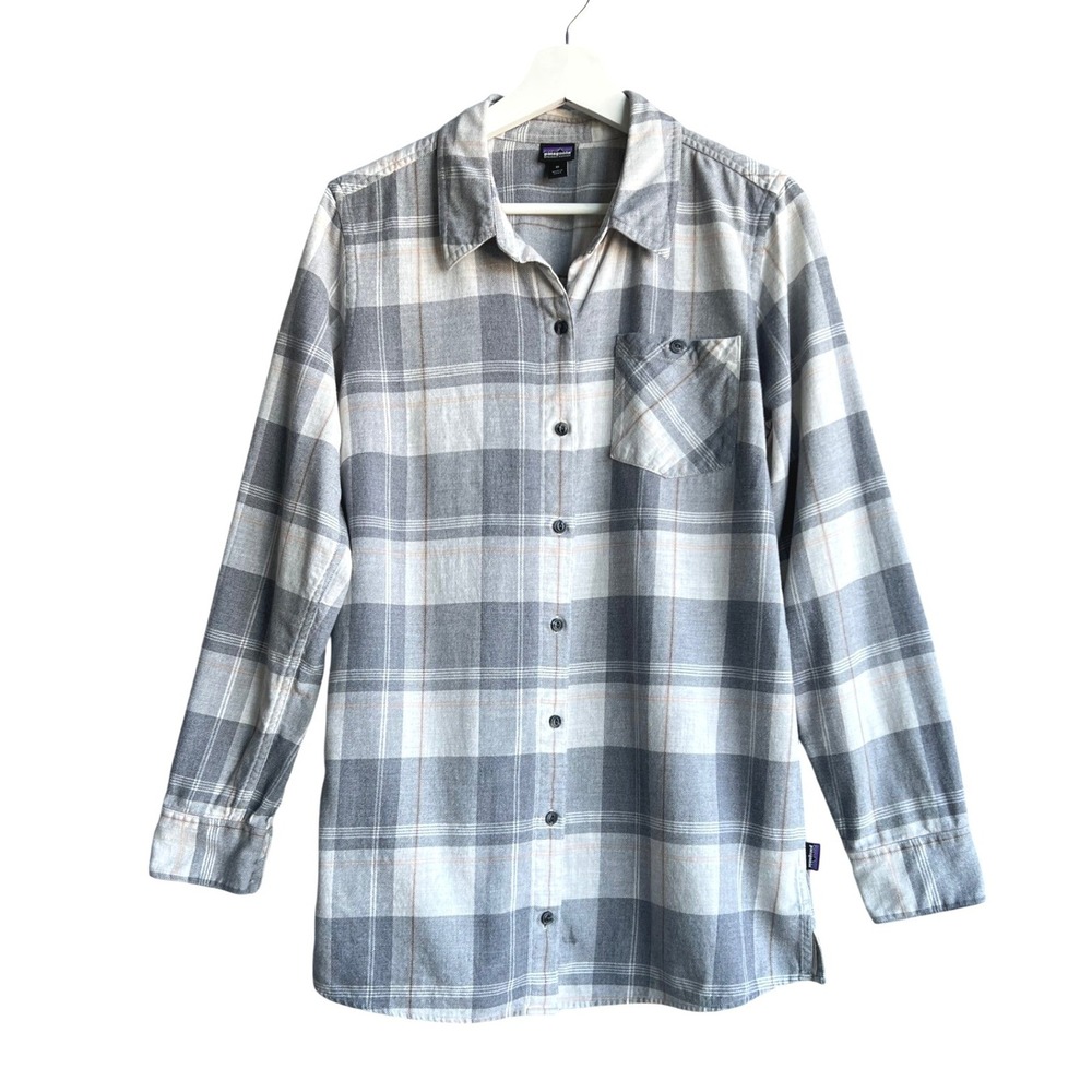 Patagonia Mens Grey White Plaid Organic Cotton Flannel Button Down Shirt M